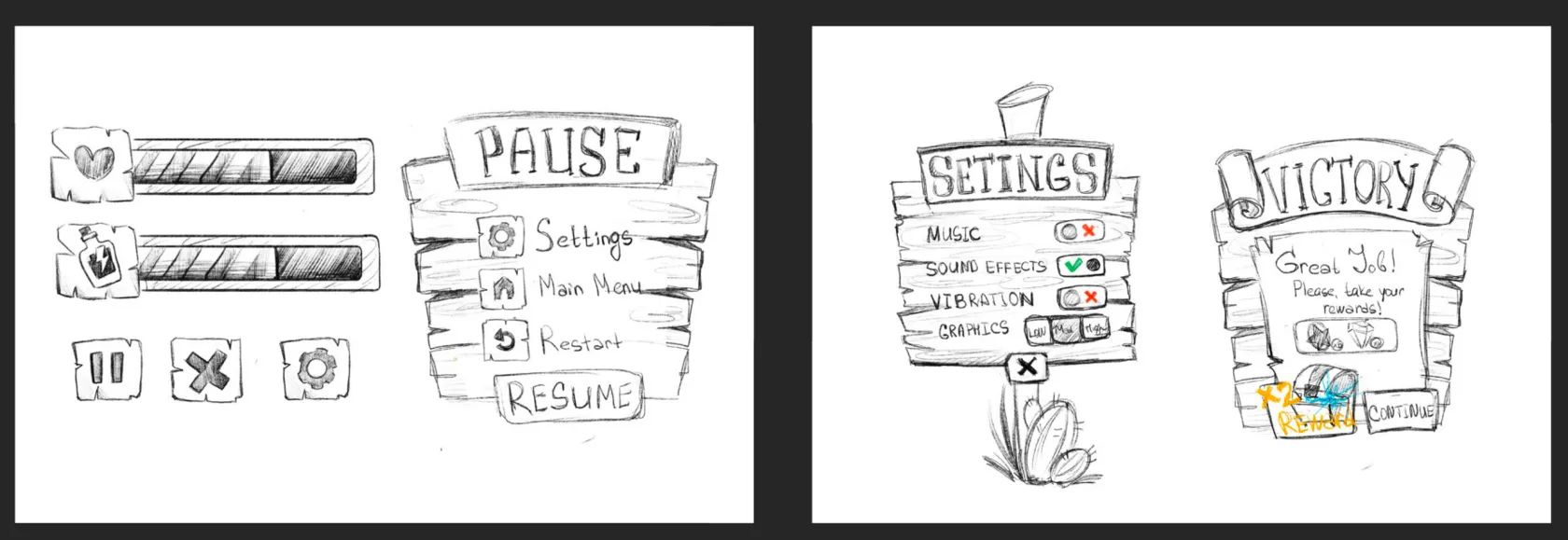 Wild West mobile game art — character design and UI elements