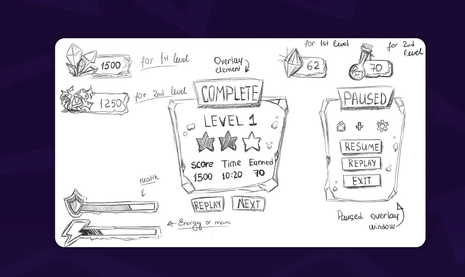 RPG mobile game interface design — fantasy game UI screens