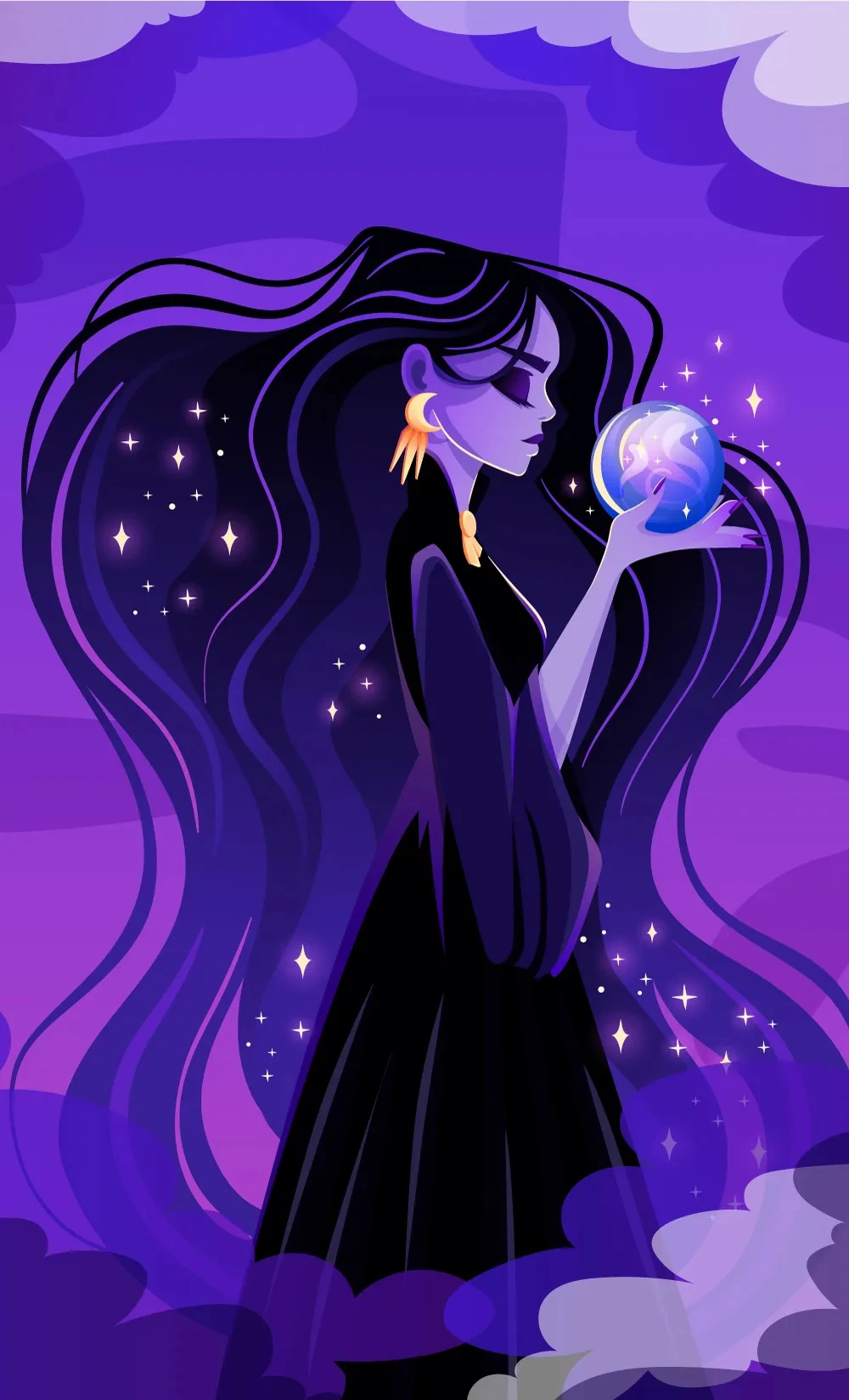 Fantasy witch character illustration — 2D digital art Procreate